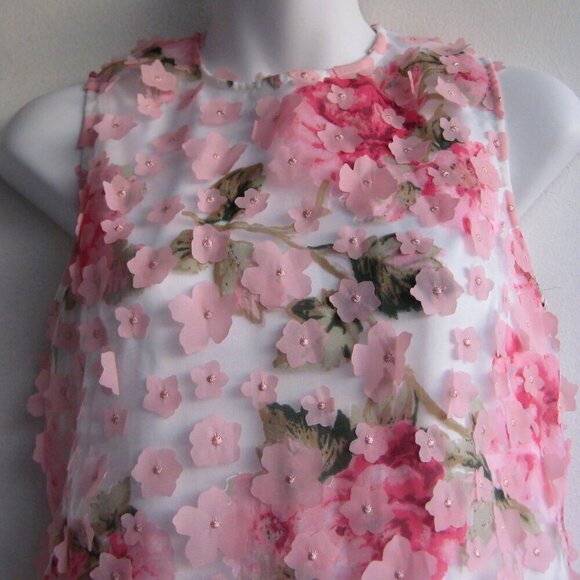 Karl Lagerfeld Paris Pink Floral Dress Size 2 Applique Shift Exposed Zipper New - Picture 3 of 6